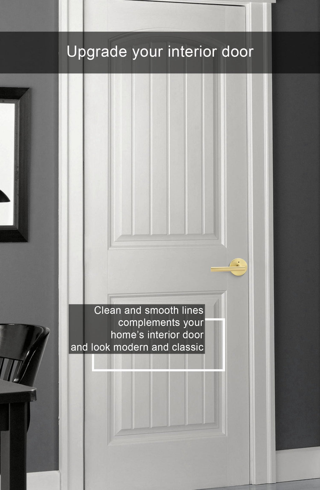Gold Interior Door Handles, Brushed Gold Privacy Lever Door Handle, Heavy Duty Interior Bedroom Door Lever Pack (8