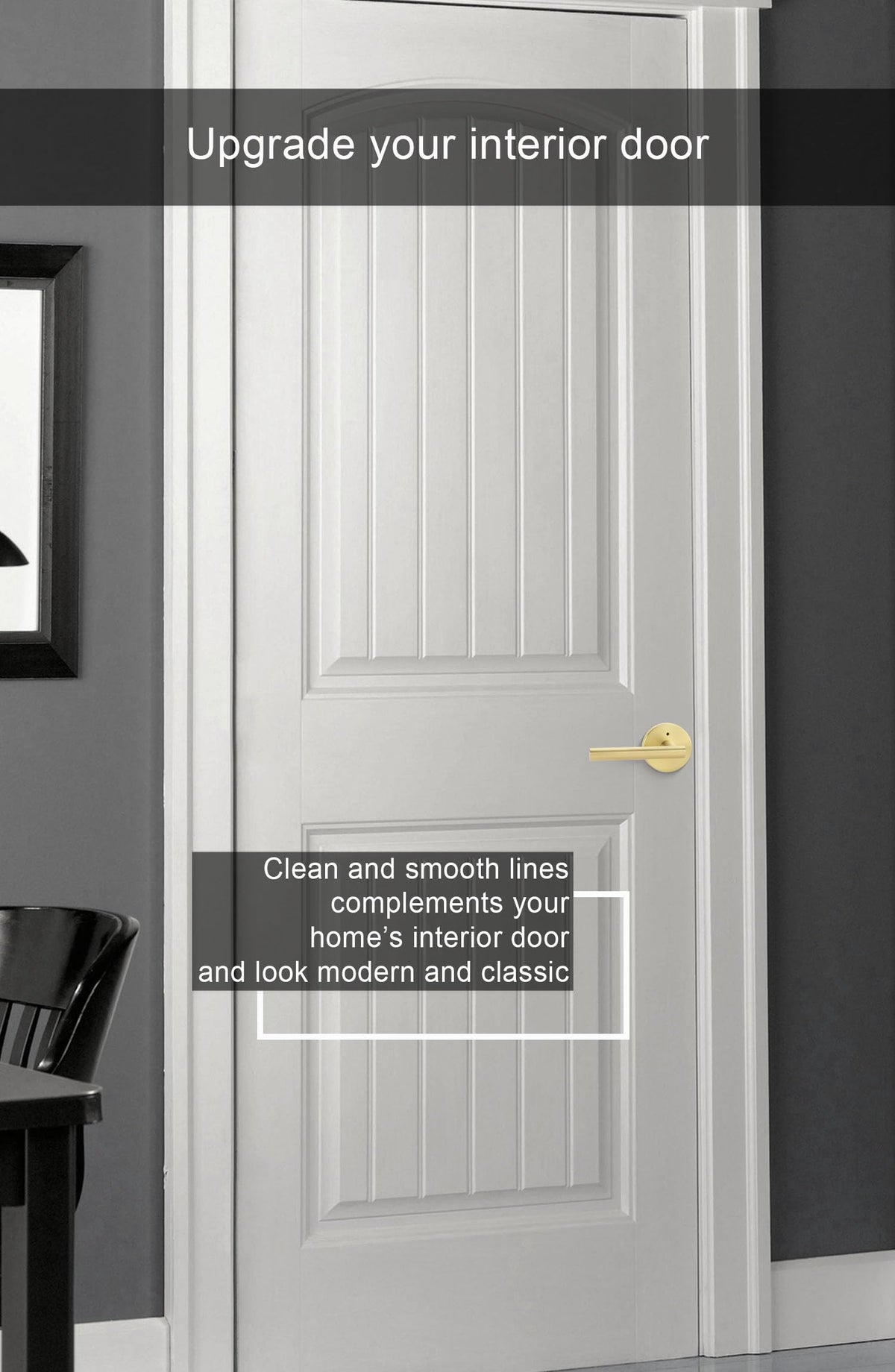 Gold Interior Door Handles, Brushed Gold Privacy Lever Door Handle, Heavy Duty Interior Bedroom Door Lever Pack (8