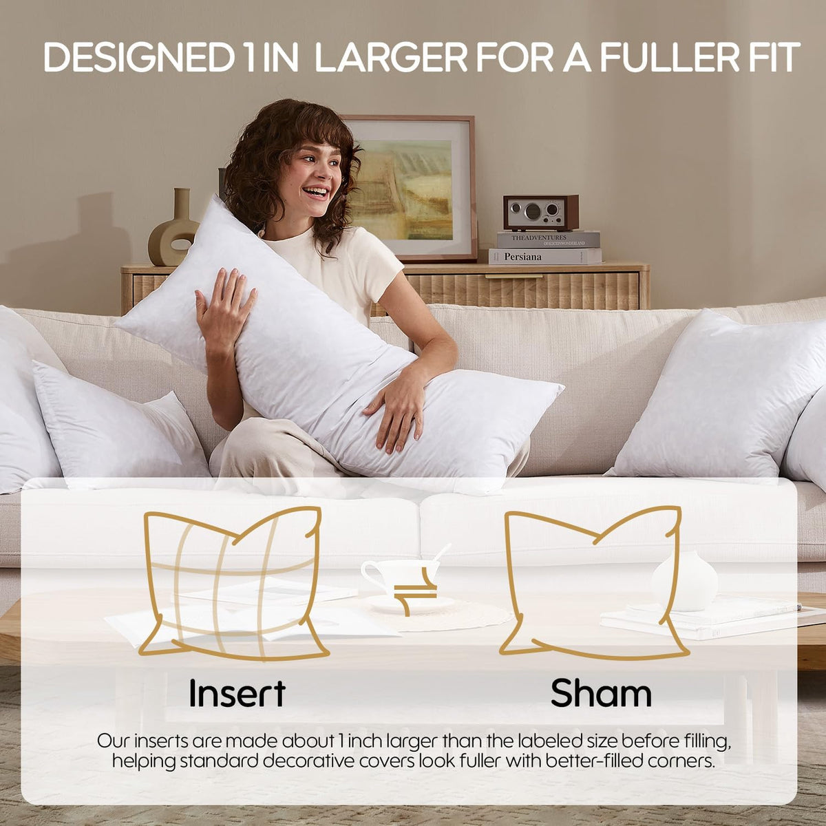 12x20 Feather Lumbar Pillow Insert, Decorative Throw Pillow Insert for Covers, Fuller Fit with Soft Support for Bed