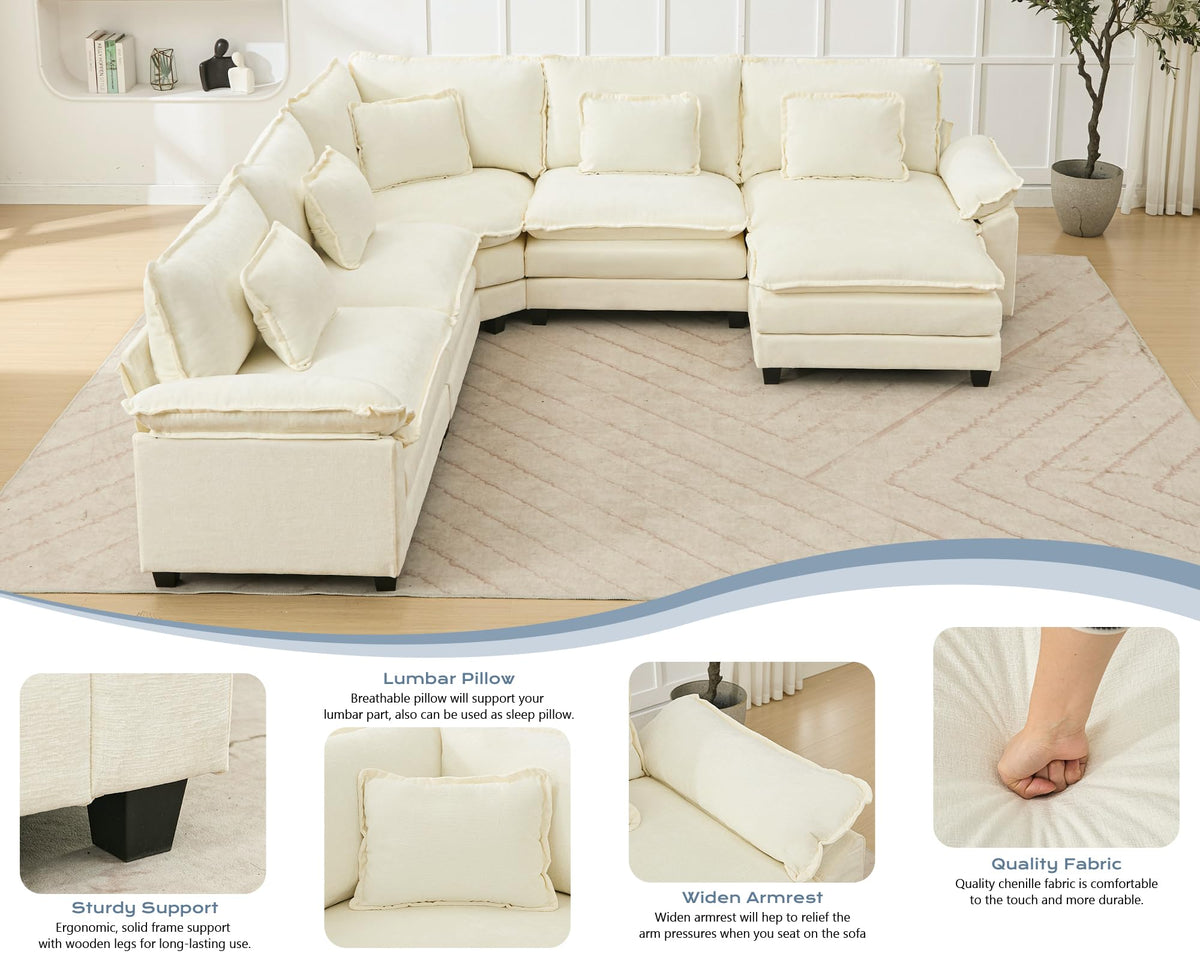 116" Oversized Modular Sectional Sofa U-Shaped Corner Cloud Couch with Ottoman, Convertible Deep Seat Chenille Couch