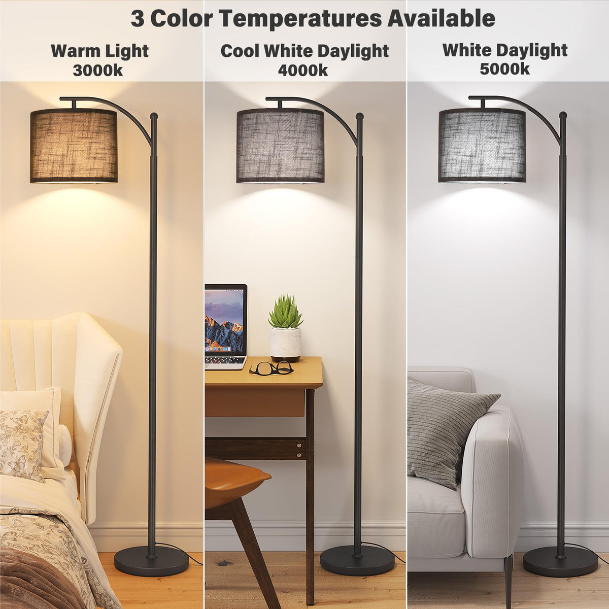 Arc Floor Lamp, Modern Floor Lamp with 3 Color Temperatures Bulb