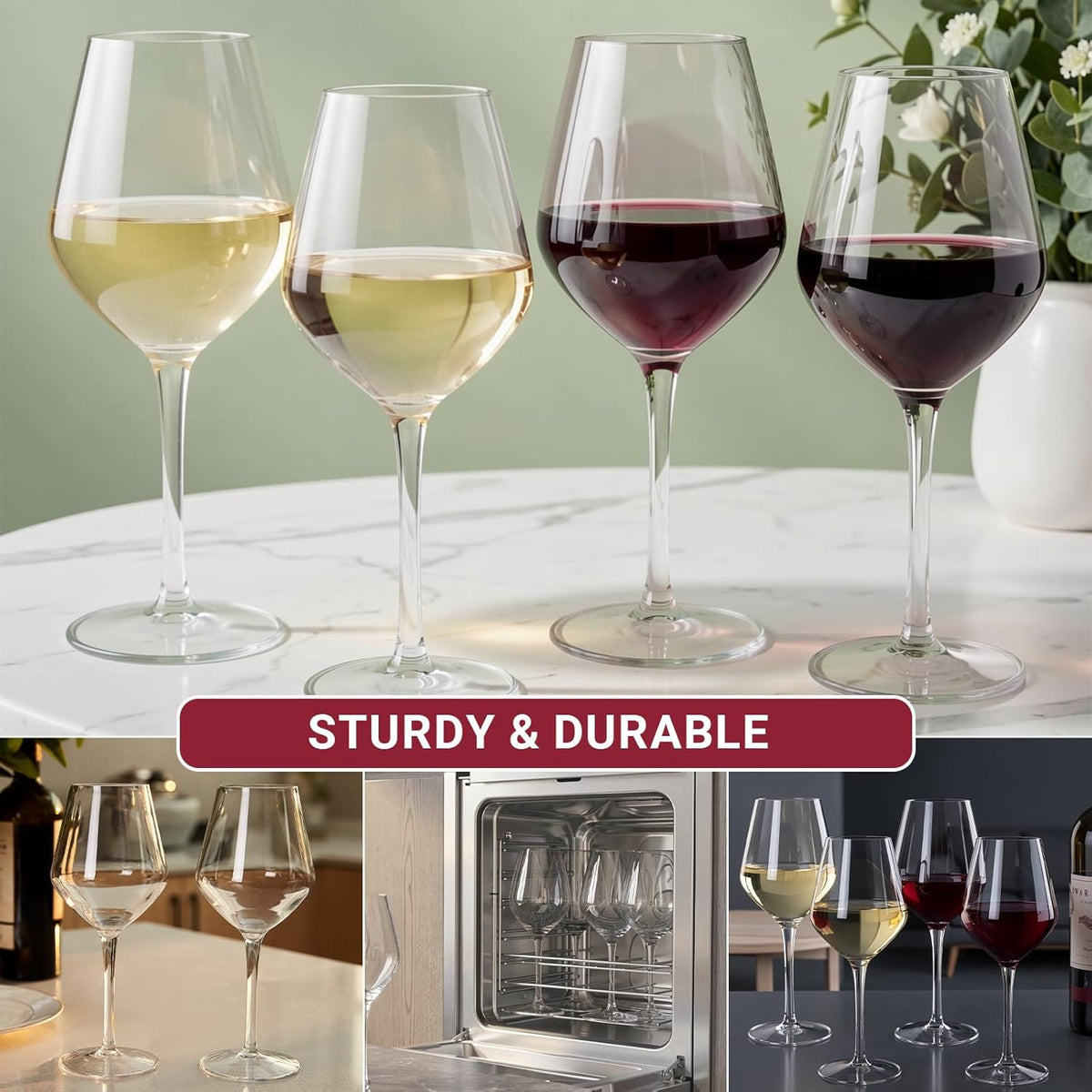 Unbreakable Stemmed Wine Glass 100% Tritan Plastic Dishwasher available Glassware 15 oz, Set of 4