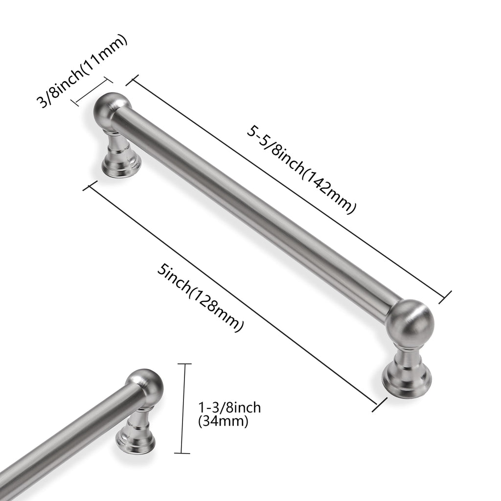 10 Pack 5 Inch Hole Center Brushed Nickel Cabinet pulls 100% Solid Heavy Duty Dresser Pulls Cabinet Drawer Pulls