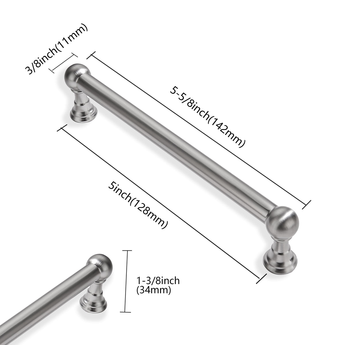 10 Pack 5 Inch Hole Center Brushed Nickel Cabinet pulls 100% Solid Heavy Duty Dresser Pulls Cabinet Drawer Pulls