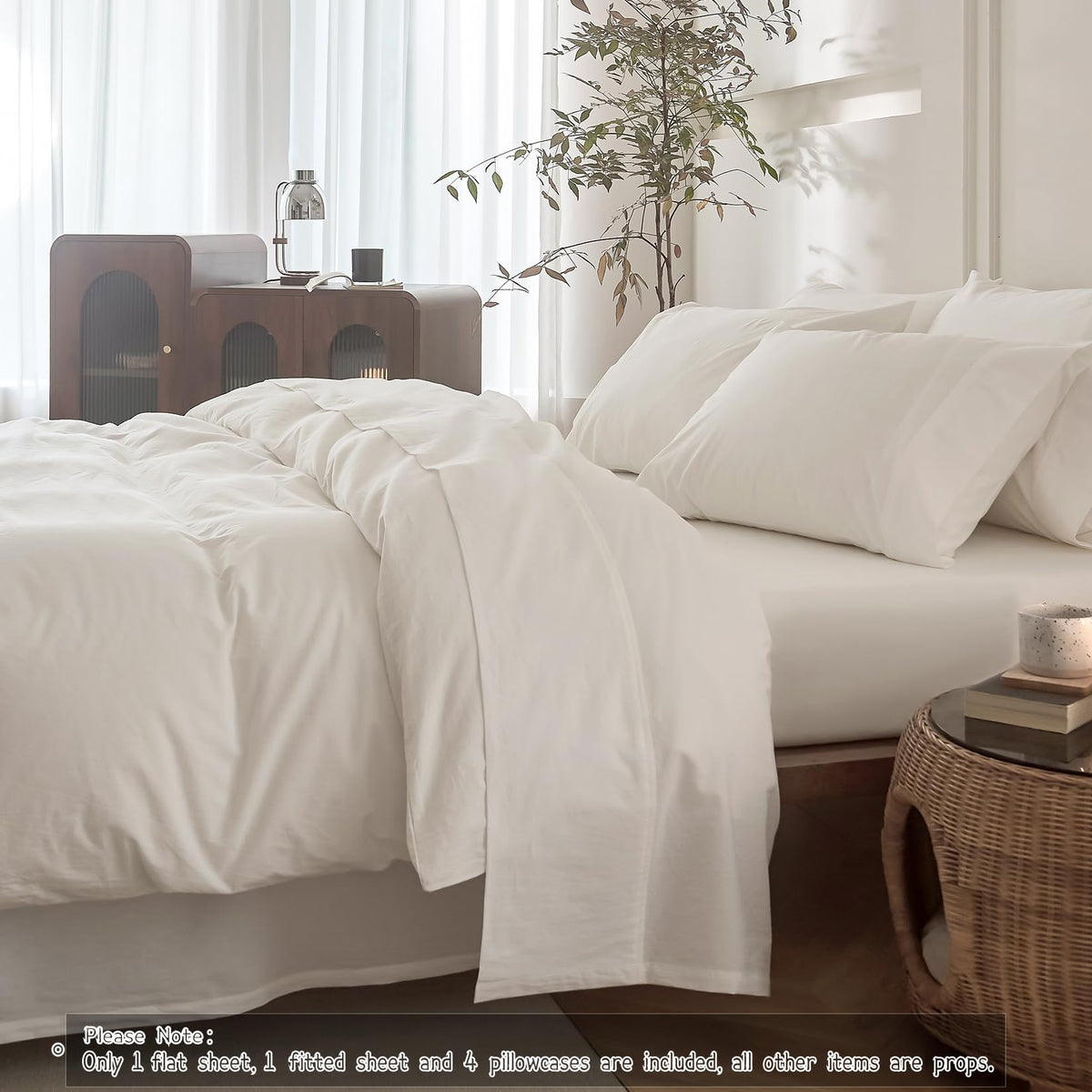 6PS Off White Bedding Sheet Set, 100% Washed Cotton