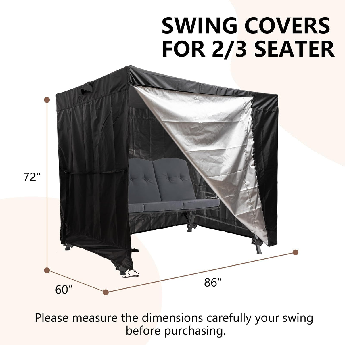 Waterproof Outdoor Swing Cover, 3 Triple Seater, 86L*60D*72H Inch