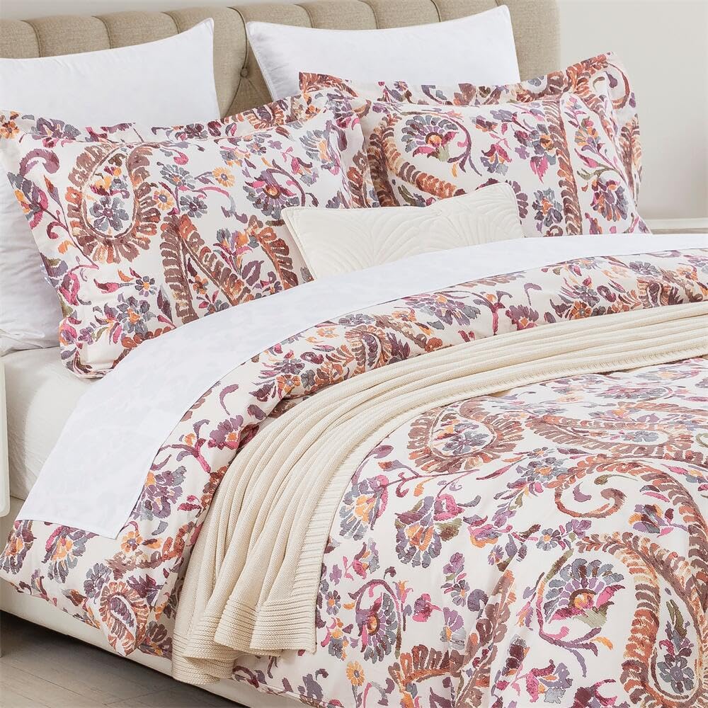 Twin XL 68"X92" Duvet Cover Set, Cotton Printed Bedding for Twin Extra Long Bed, Traditional Paisley Pattern
