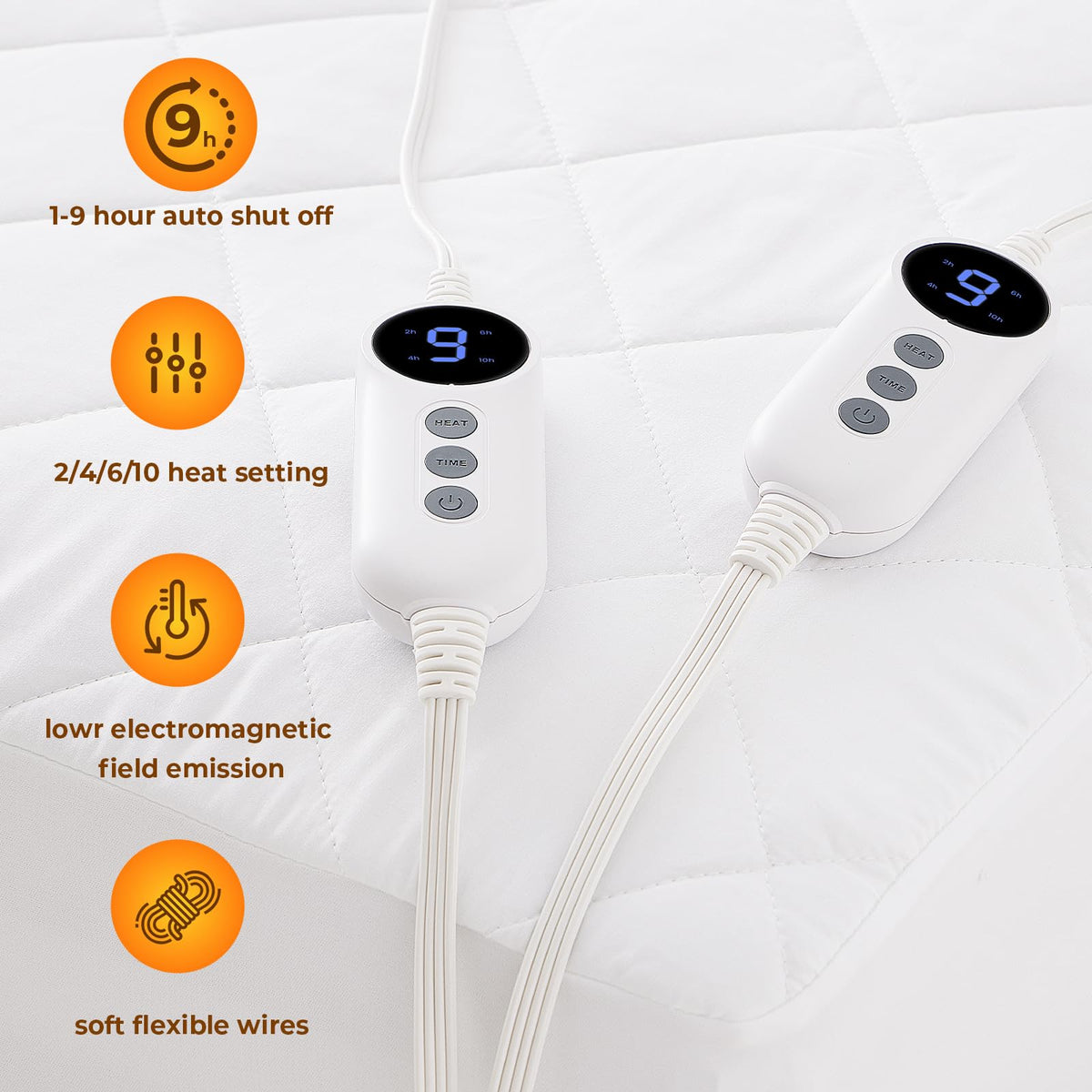 Heated Mattress Pad Electric Bed Warmer Fit up to 21" with 11 Heat Settings Dual Controller 9 Hours Auto Shut