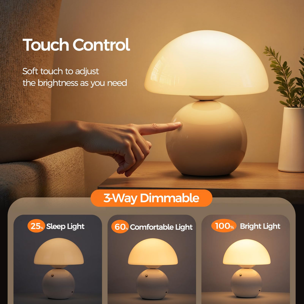 Wireless Mushroom Lamp,Table Lamp, Portables Cordless Lamps,Wireless lamp,Small Bedside Table Touch Lamps,Mini