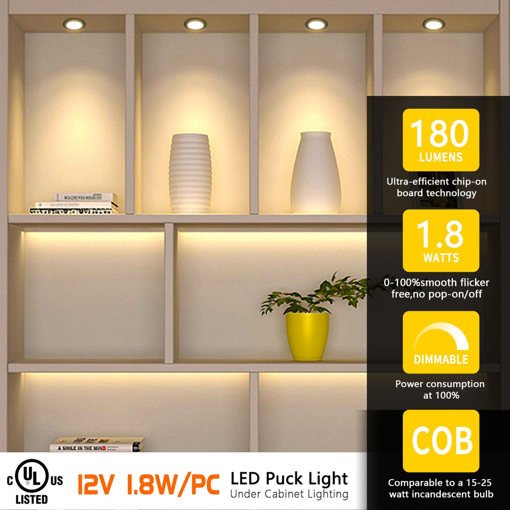 Under Cabinet Lights CCT 3000K-6000K, Puck Lights Color Temperature and Brightness Adjustable with Touch Switch