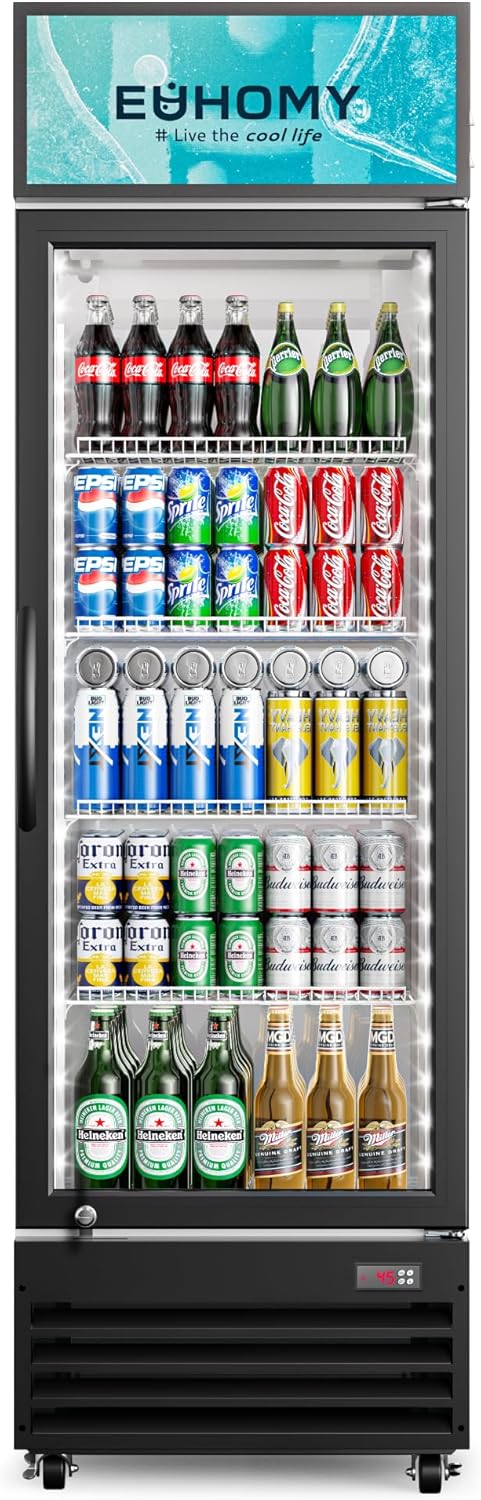 Commercial Display Refrigerator, 9 Cu.Ft Glass Door Merchandiser Drink Fridge with Soft LED Light Adjustable Shelves