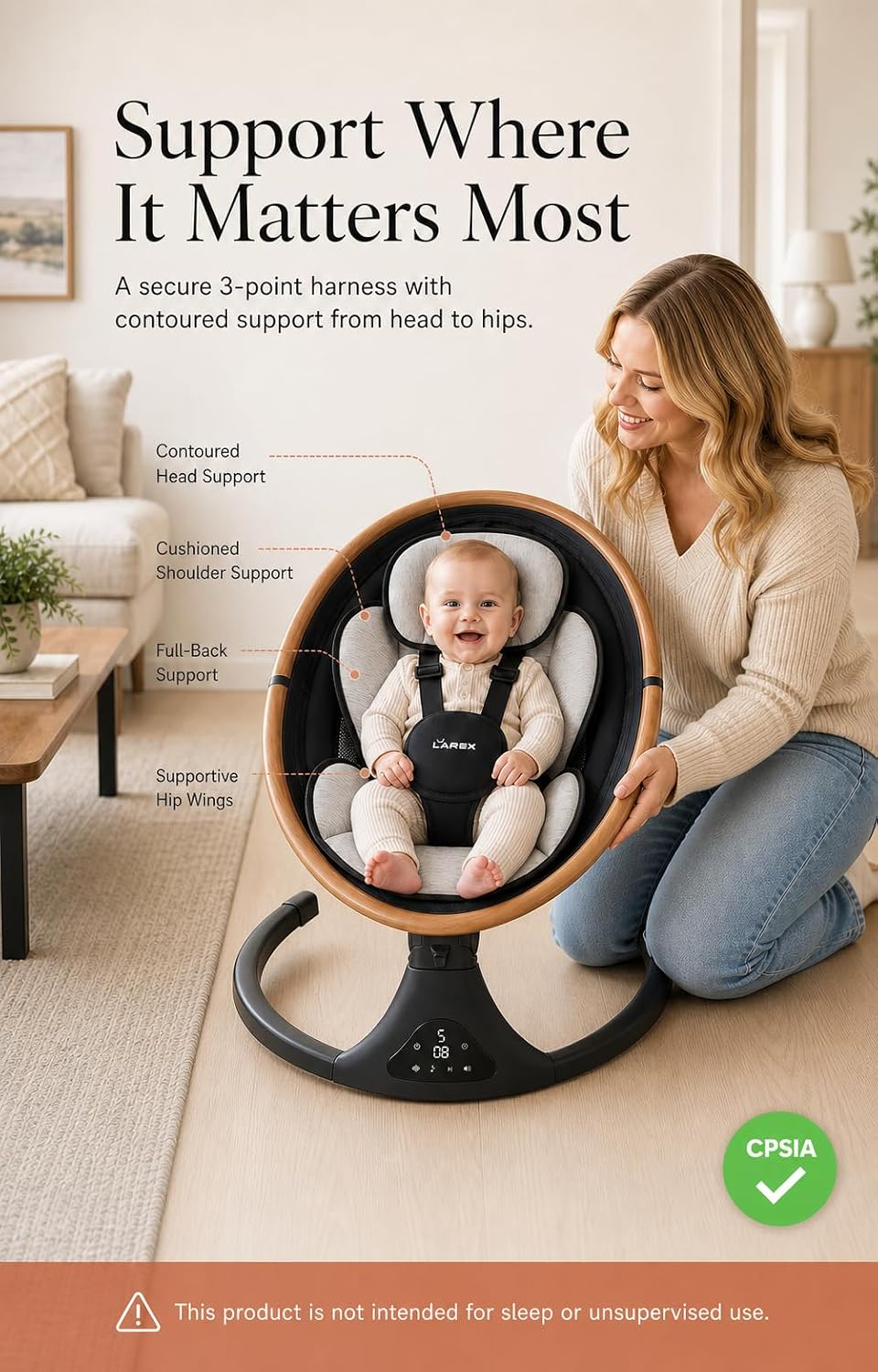 Baby Swing for Infants to Toddlers with Remote Control, Bluetooth
