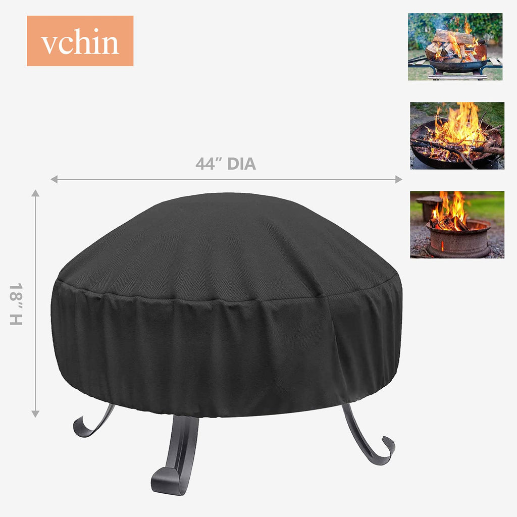 Round Fire Pit Cover 40-44 Inch 600D Heavy Duty Gas Firepit Cover with Drawstring and Handles, PVC Coating Waterproof