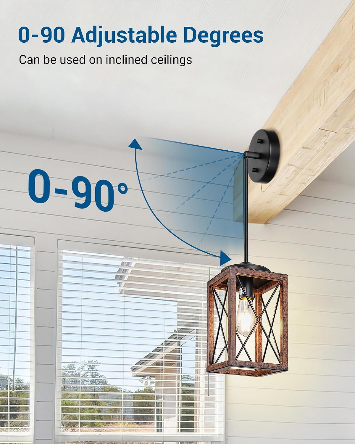 Farmhouse Pendant Light, Metal Hanging Light Fixture with Wooden Grain Finish, 48 Inch Adjustable Pipes for Flat and Slop Ceiling, Kitchen Island, Bedroom, Dining Hall, E26 Base
