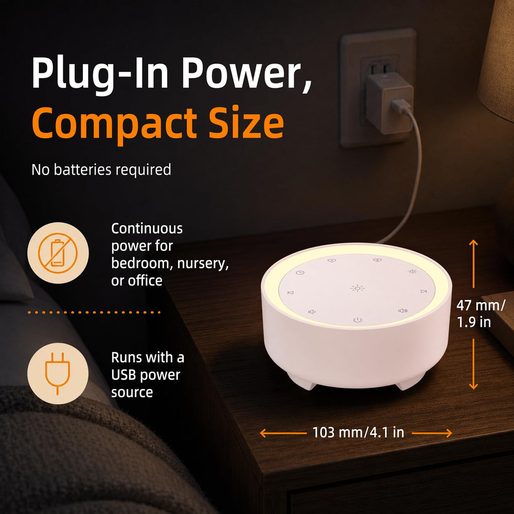 White Noise Machine for Sleeping, Baby & Adults, High-Fidelity Non-Looping Sounds, Sleep Sound Machine with Dimmable