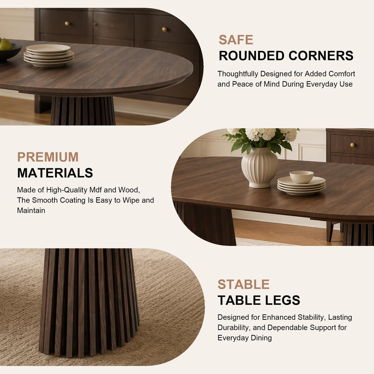 7-Piece Extendable Dining Table Set, 70" Walnut Table with 6 Black Chairs
