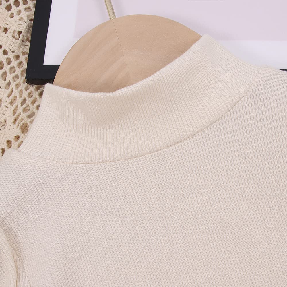 Toddler Baby Girl Basic Solid Color Turtleneck T Shirt Ribbed Knit Top Puff Long Sleeve Soft Cotton