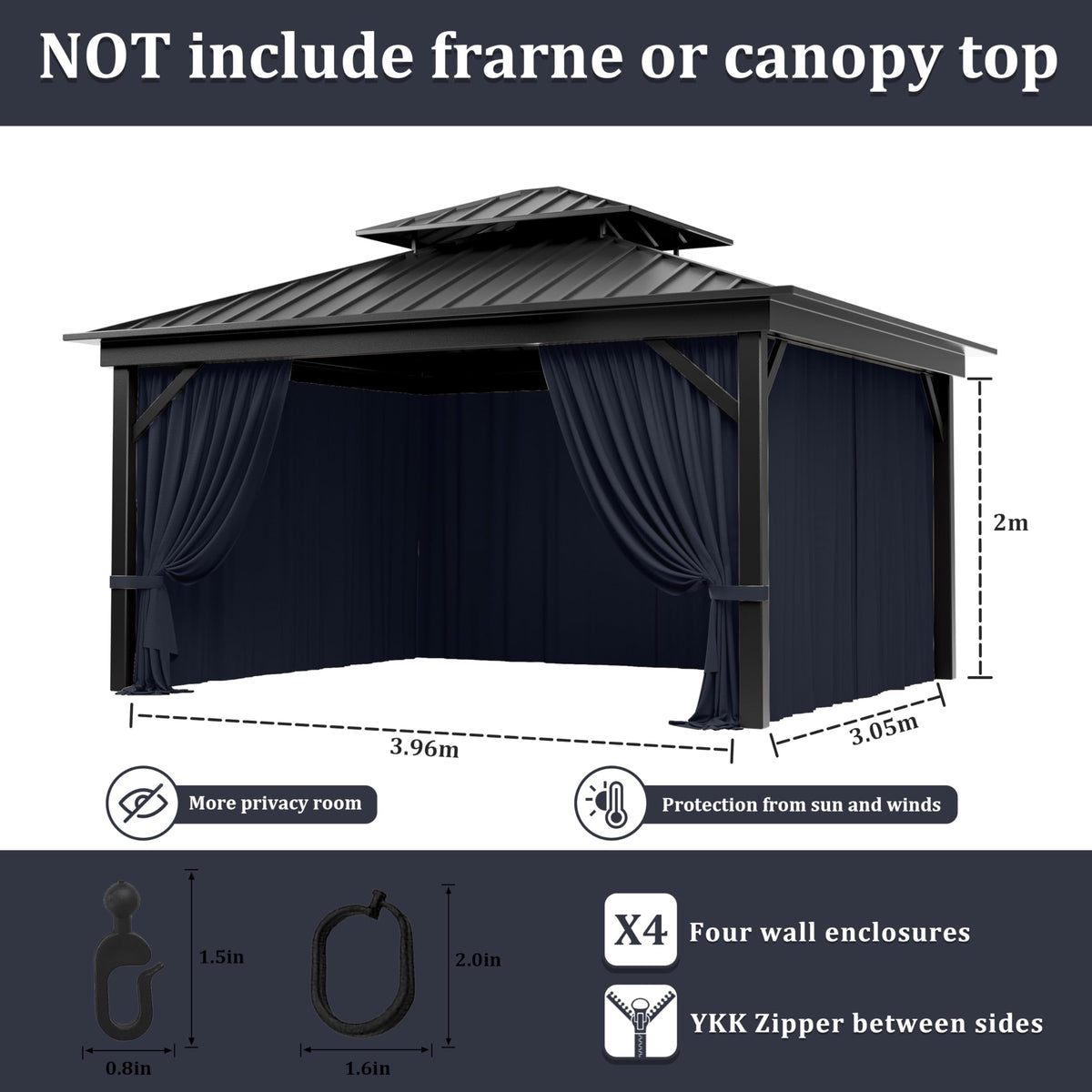 Outdoor Gazebo Curtain Replacement Universal 4-Panel Sidewalls 10' X 13', Outdoor Patio Waterproof Privacy Curtain