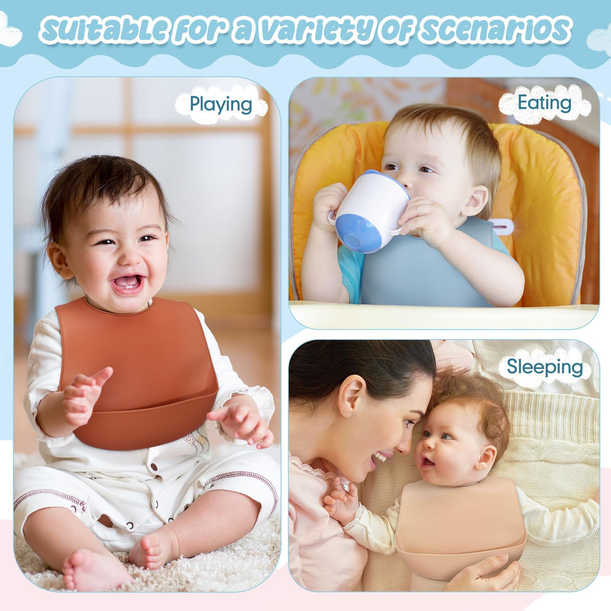 12 Pcs Silicone Bibs for Baby Waterproof Silicone Bib, Fresh Color