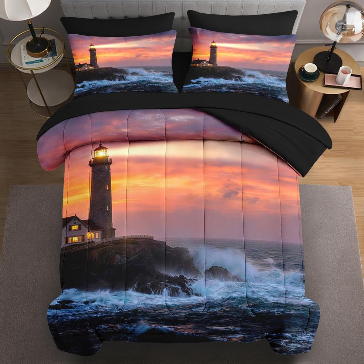 Comforter Set with Sheets, 5 Pieces Lighthouse Ocean Bedding