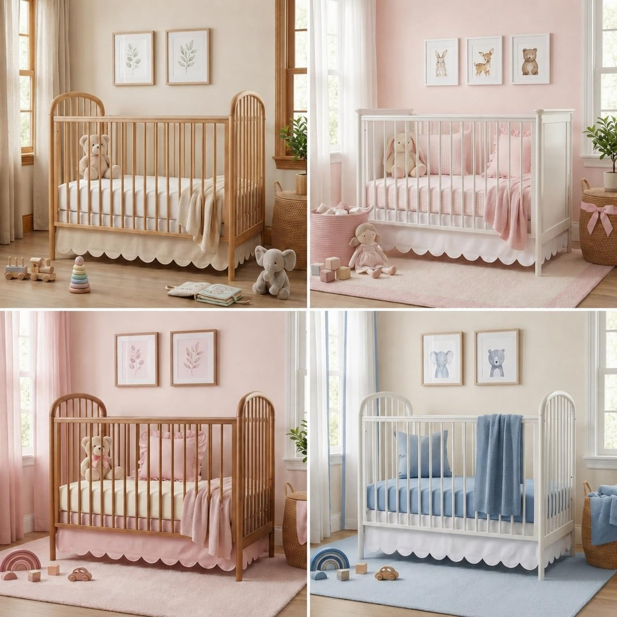 28 x 52 Oatmeal Beige Crib Skirt 14 Inch Drop, Scalloped Crib Bed Skirt