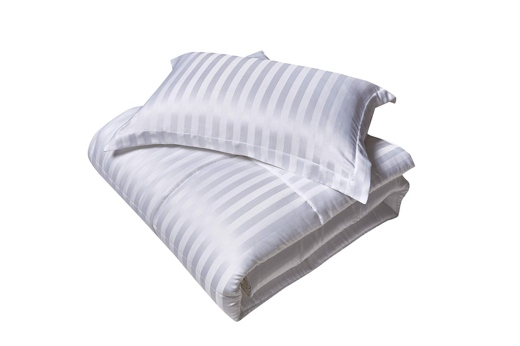 Microfiber Damask Stripe/Solid Reversible Down Alternative Comforter Set - All Season Warmth, Twin, White