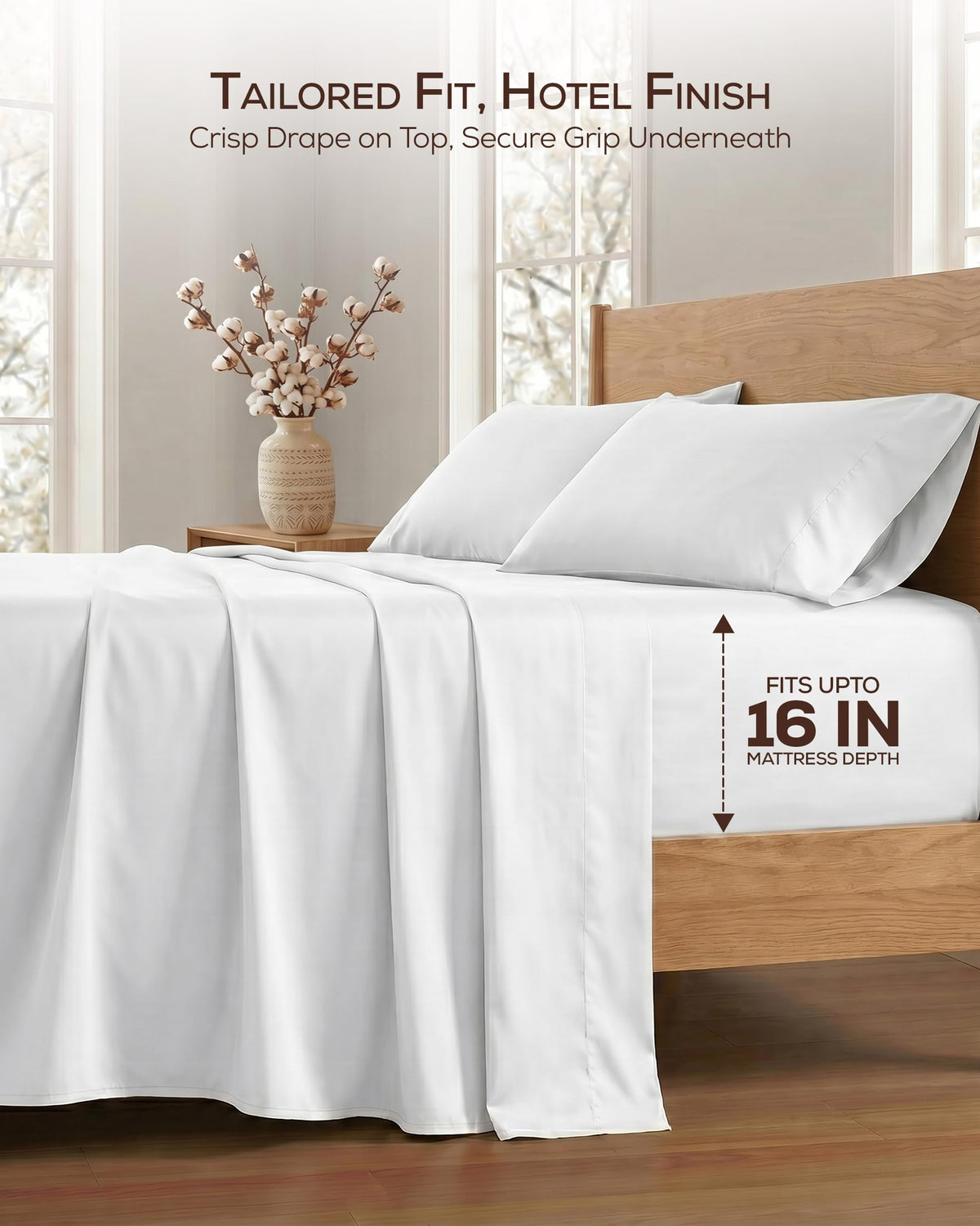 100% Cotton Sheets, 16" Deep Pocket, 4 Piece Sheet Set, White