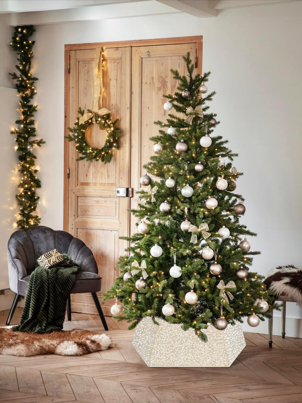 Sequin Christmas Tree Ring Collar Collapsible 25.59 Inch Champagne Gold Tree Skirt Velvet Tree Stand Cover for Xmas