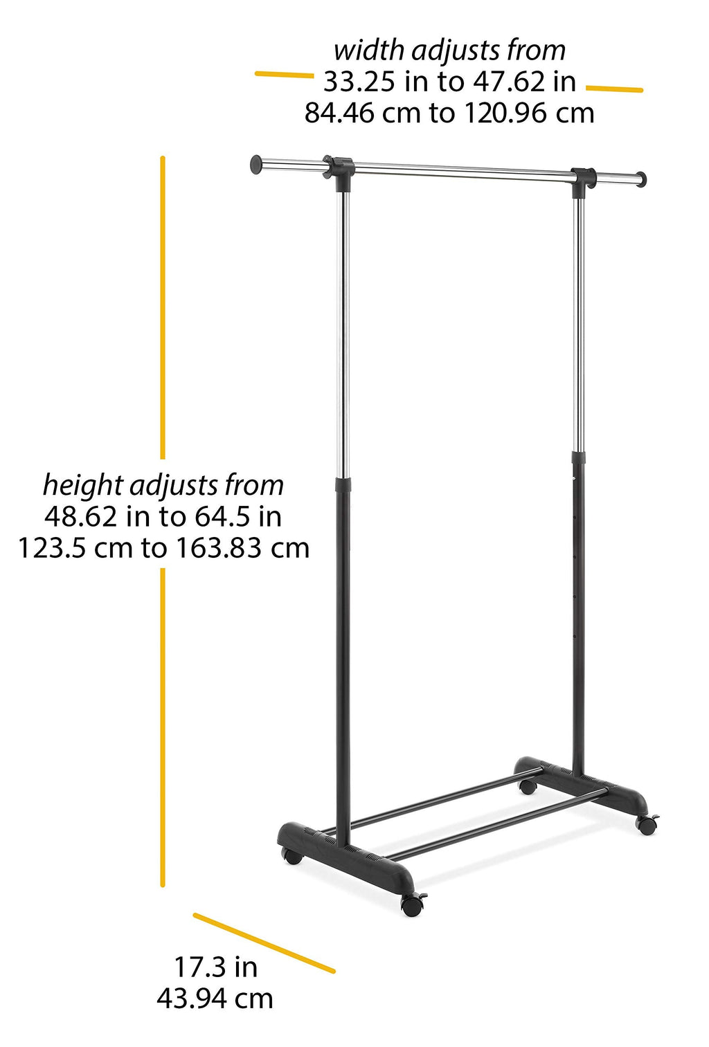 Adjustable Rolling Clothes Organizer Chrome Garment Rack, Black and Silver