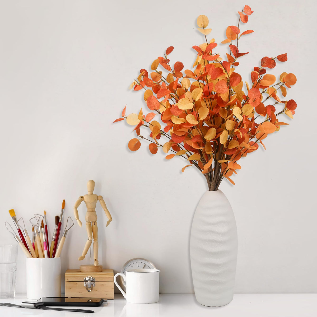 Fall Stems 6 Pcs Artificial Eucalyptus Fall Leaves 27.5 inch Fall Floral Picks, Fall Branches Decor for Vase, Fall