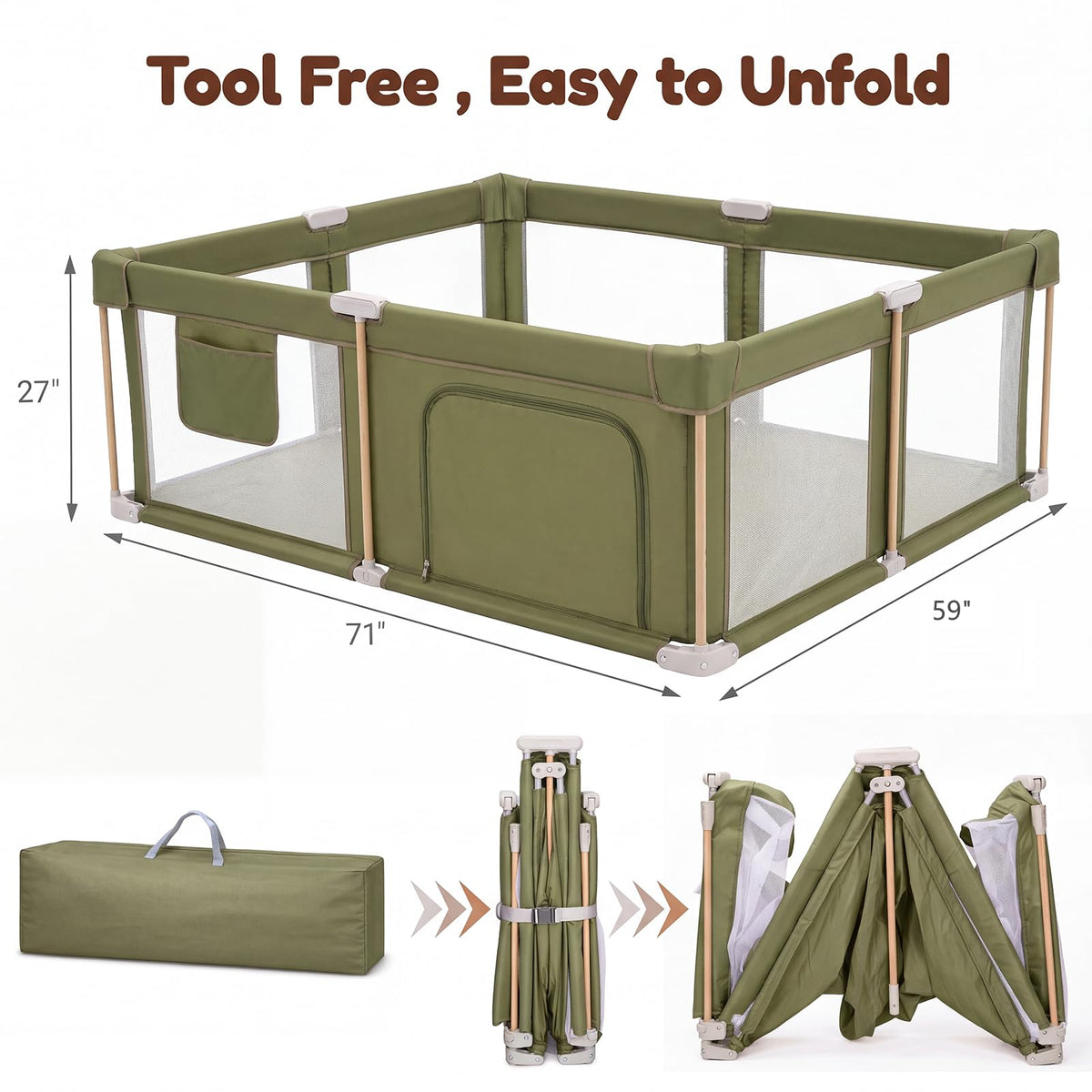 Foldable Baby Playpen with Mat, Foldable Baby Fence Play Yards for Babies and Toddlers, Play Pen with Breathable Mesh
