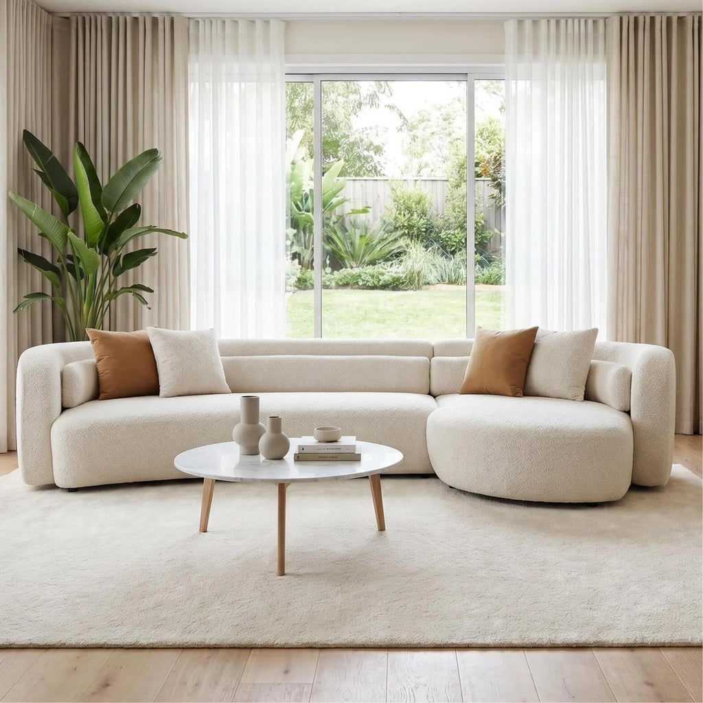 132" Oversized Boucle Cloud Couch with Chaise, Light Beige Sectional