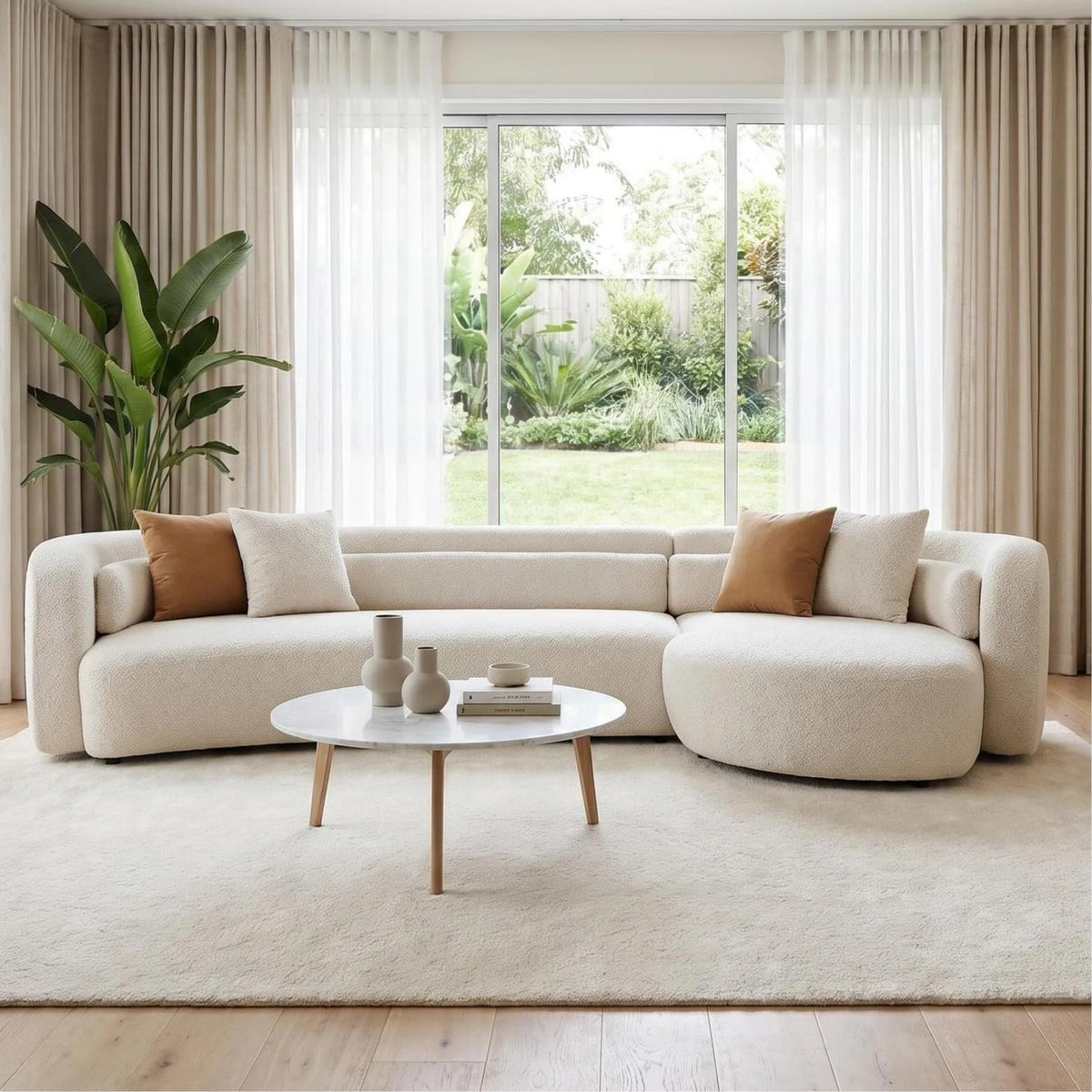 132" Oversized Boucle Cloud Couch with Chaise, Light Beige Sectional