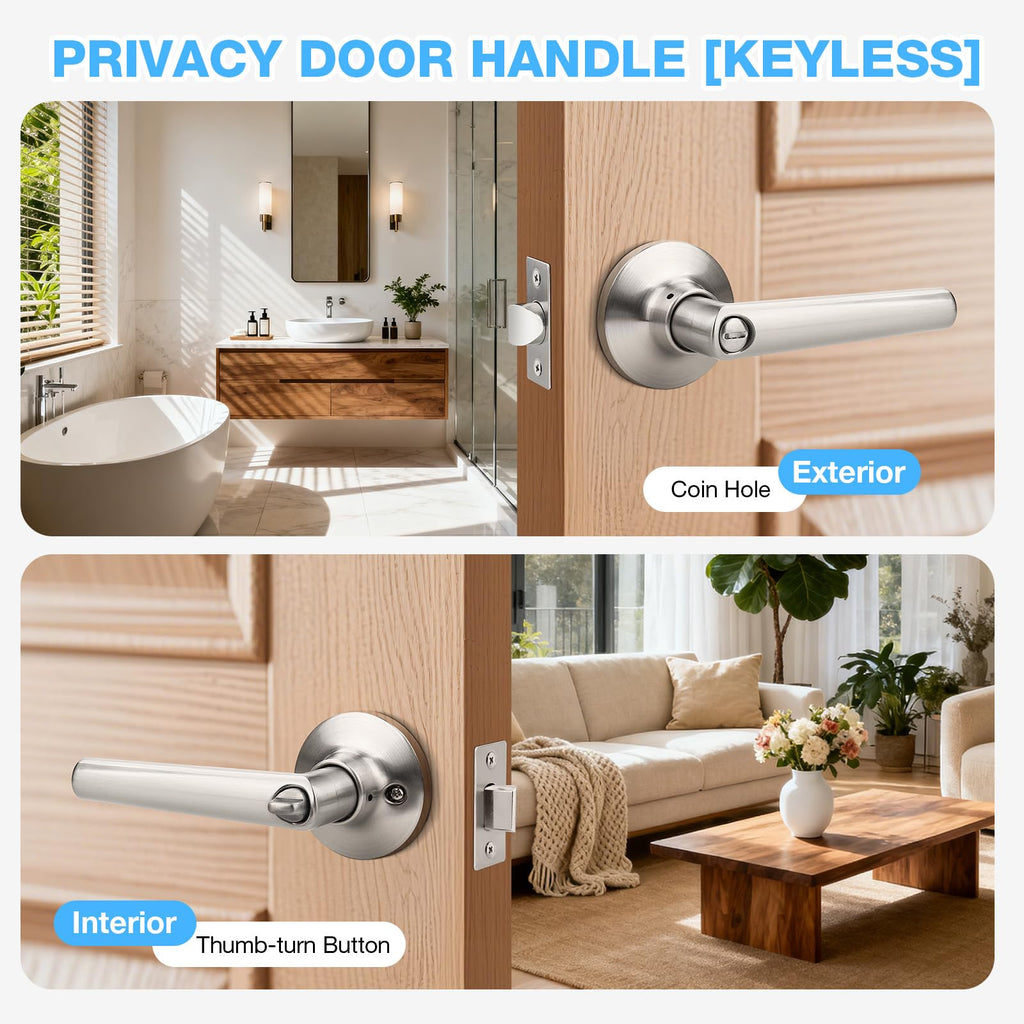 10 Pack Privacy Brushed Nickel Door Handles, Door Lever with Door Knobs Indoor , Heavy Duty Door Handles Interior
