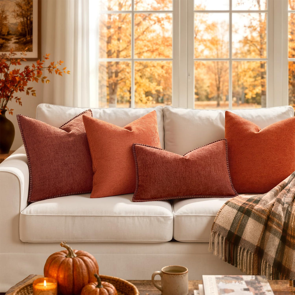 Fall Decorative Lumbar Throw Pillow Covers 12x20 Inch Burnt Orange