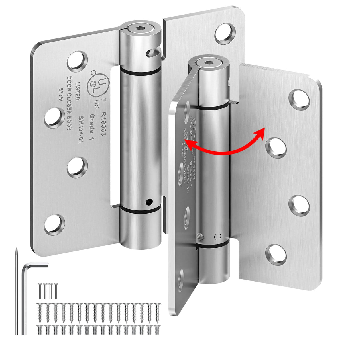 4 Inch Self Closing Door Hinges, 2-Pack Spring Hinges, 1/4" Radius Corners
