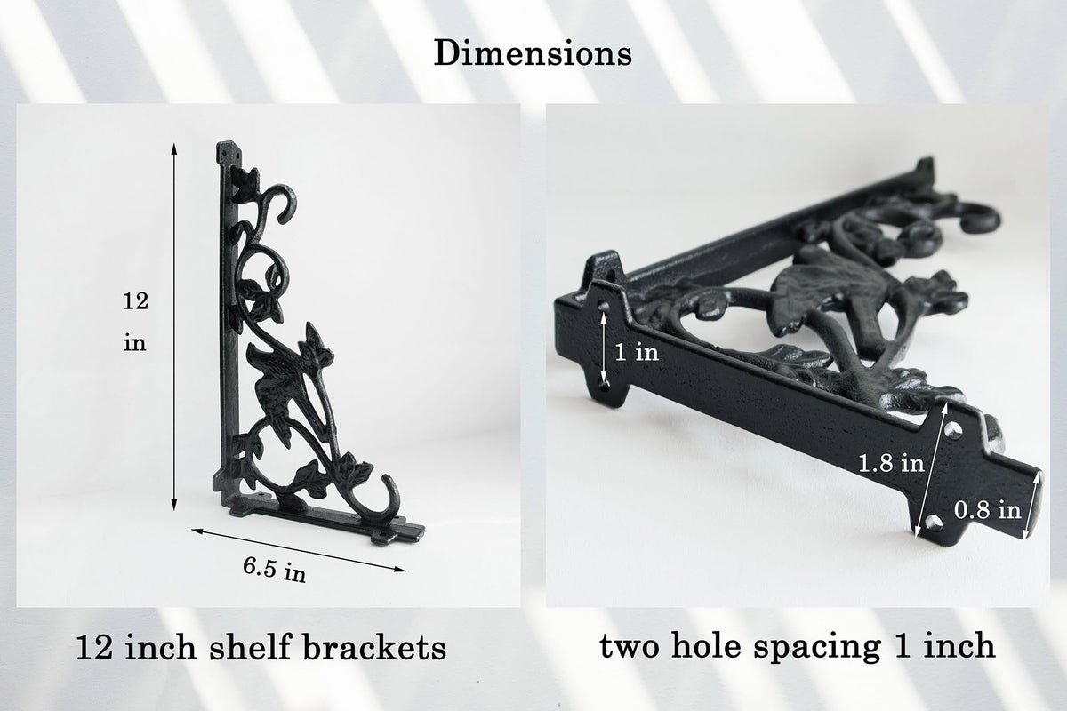 12 Inch Decorative Bird Shelf Brackets,2 Pack Cast Iron Shelf Supply,12''*6.5'' Antique Black Corbel,Screws Anchor