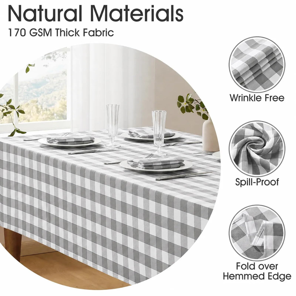 Checkered Tablecloth Rectangle Waterproof Gingham Table Cloth Washable Buffalo Plaid Table Cover Wrinkle Free