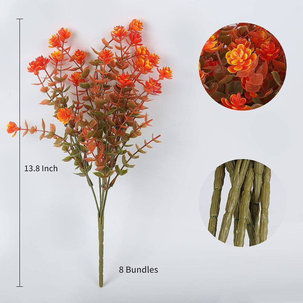 Artificial Fall Mums Flowers No Fade Faux Autumn Plants Outdoor 8Pc