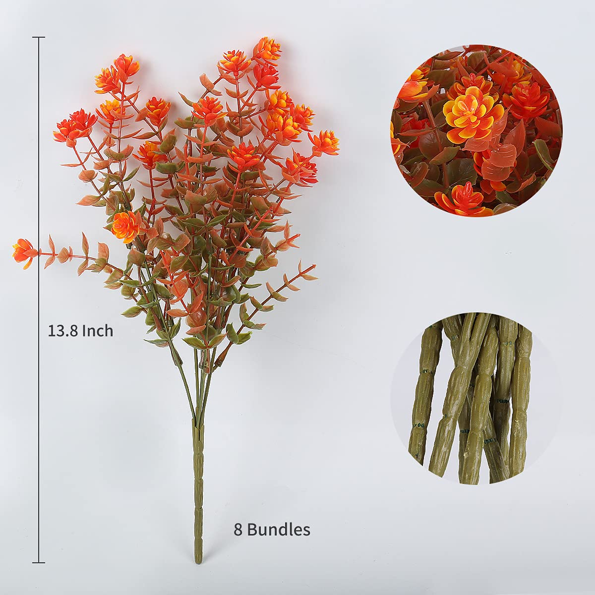 Artificial Fall Mums Flowers No Fade Faux Autumn Plants Outdoor 8Pc