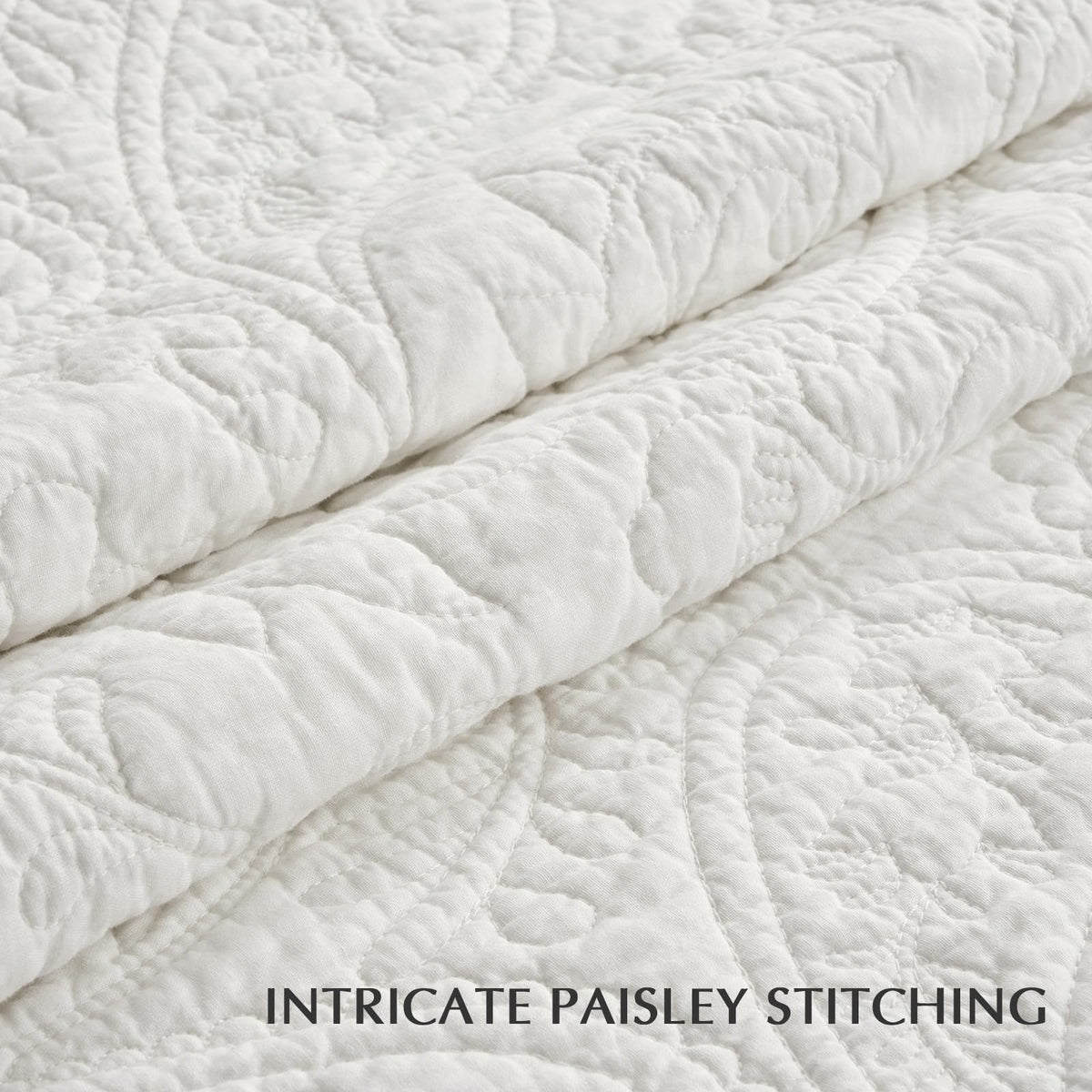 100% Cotton Paisley Quilt Set, Oversized King, Bright White