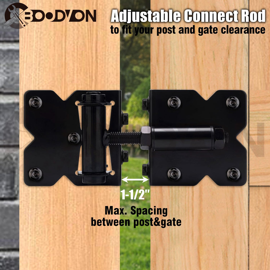 Heavy Duty Self Closing Gate Hinges for Wooden Fences Gates, 90 Degree Adjustable Gate Door Hinges Hardware Kit for