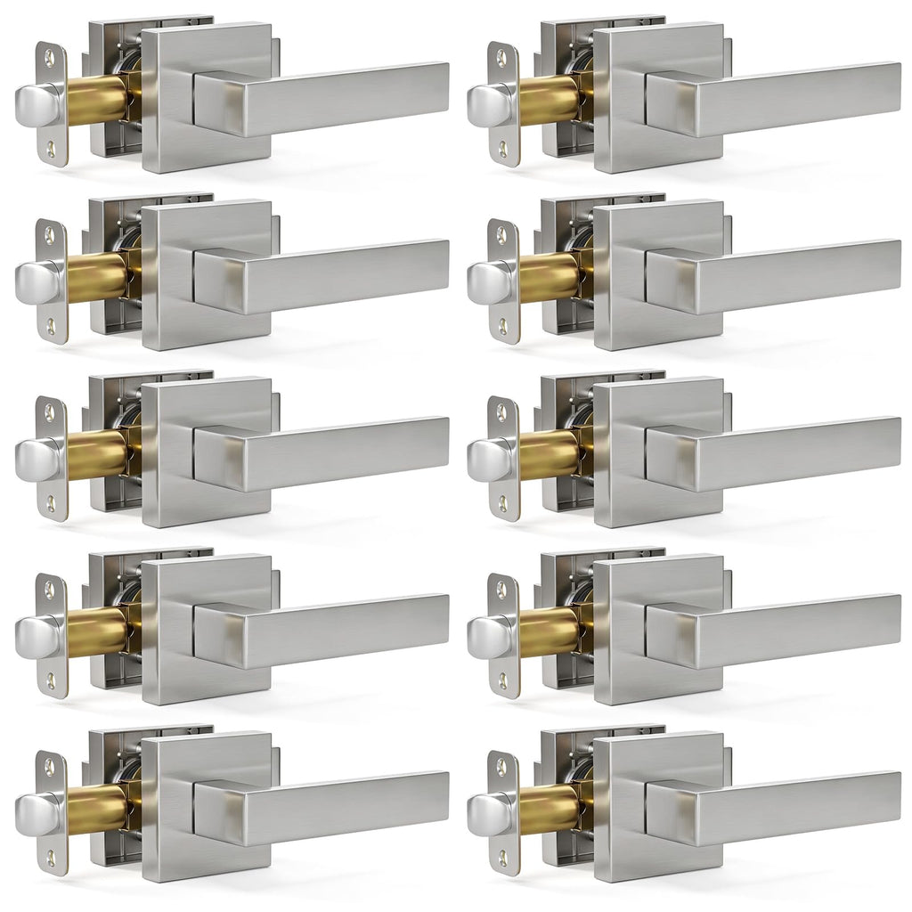 10 Pack Interior Passage Door Levers Keyless Handles Satin Nickel