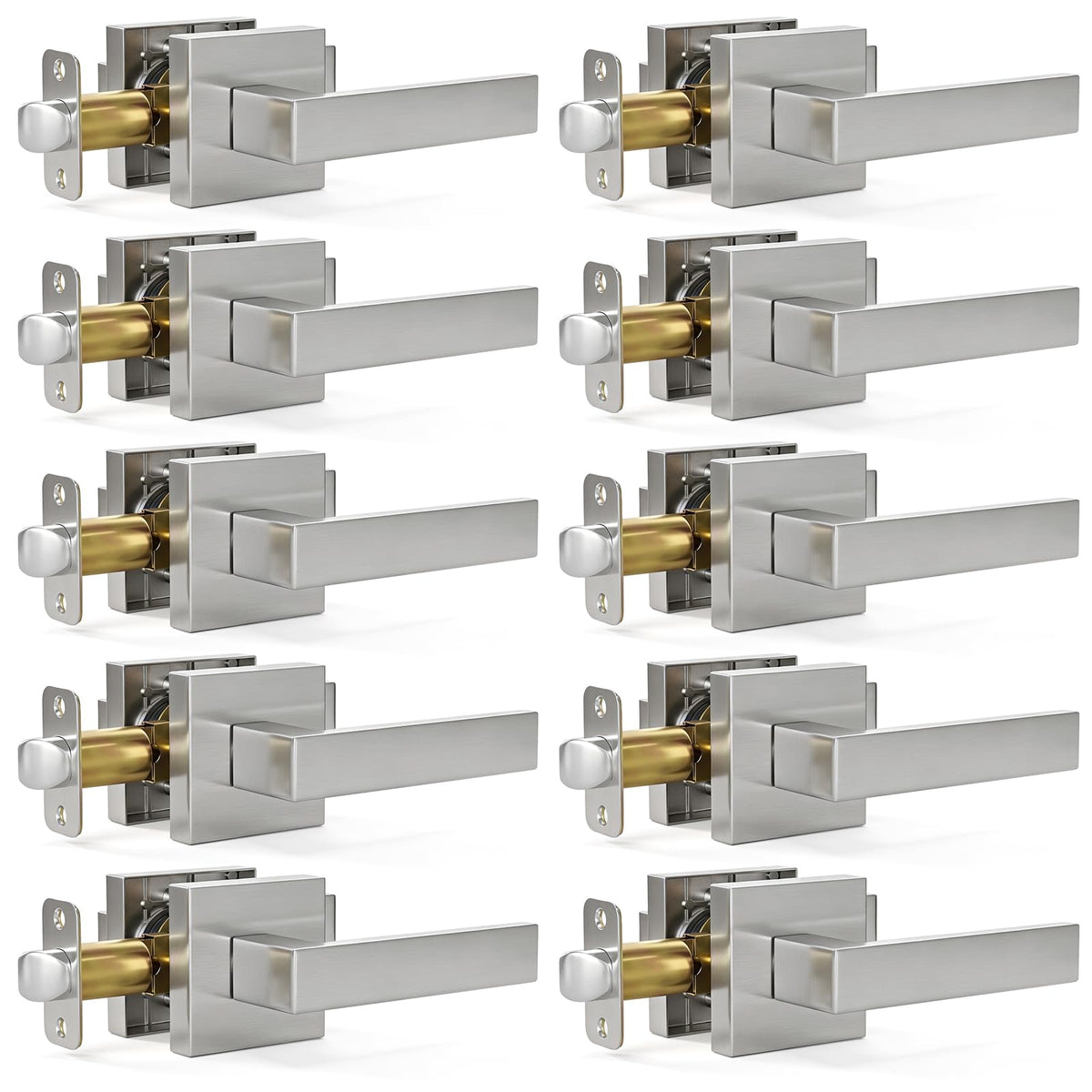 10 Pack Interior Passage Door Levers Keyless Handles Satin Nickel