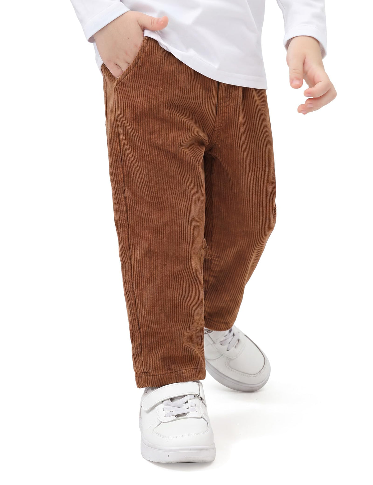 Toddler Boy Corduroy Pants Pull-On Elastic Waist Pants with Pocket