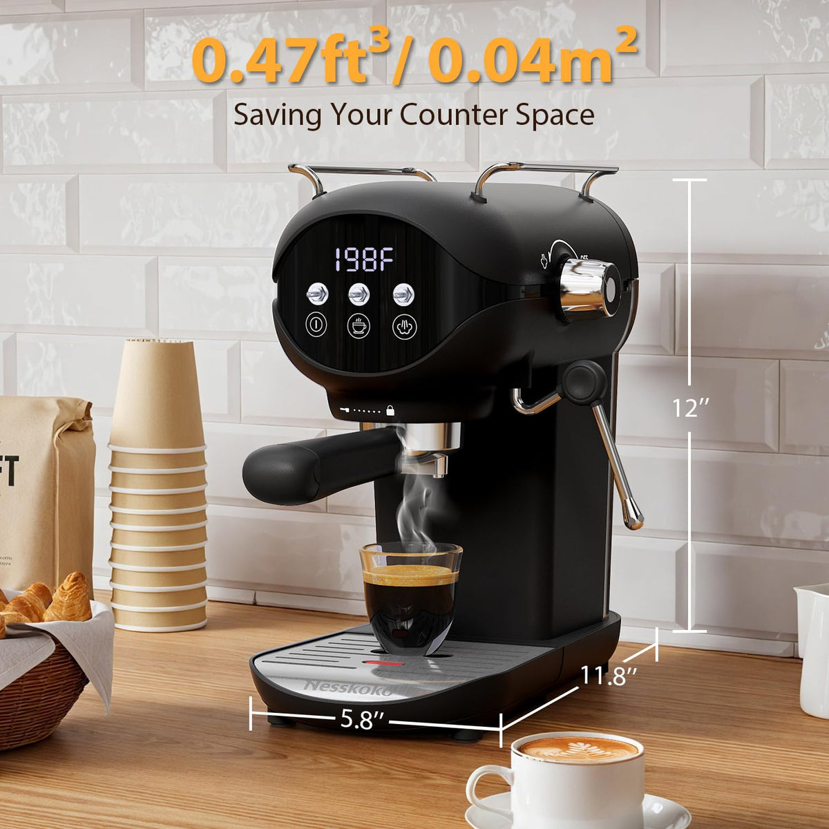 20 Bar Espresso Machine, Compact Espresso Maker with Milk Frother