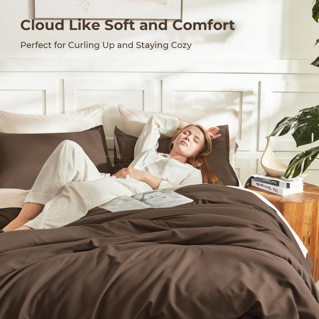 Brown Comforter Set, 3 Pieces Solid Bedding