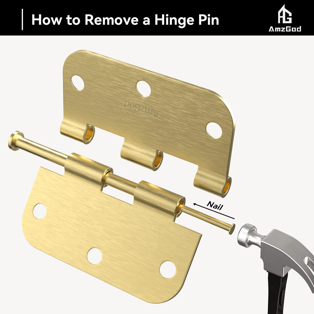 Door Hinges Satin Brass - 30 Pack Gold Door Hinges 3.5 Inch Rounded Interior Door Hinge with 5/8" Radius - 3 1/2