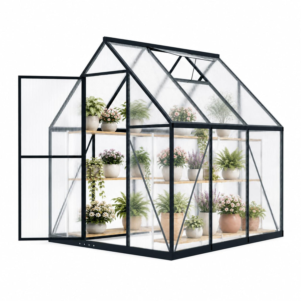 6 x 6 FT Polycarbonate Greenhouse for Outdoors, Heavy Duty Walk-in Greenhouses with Roof Air Vent, Aluminum Outdoor