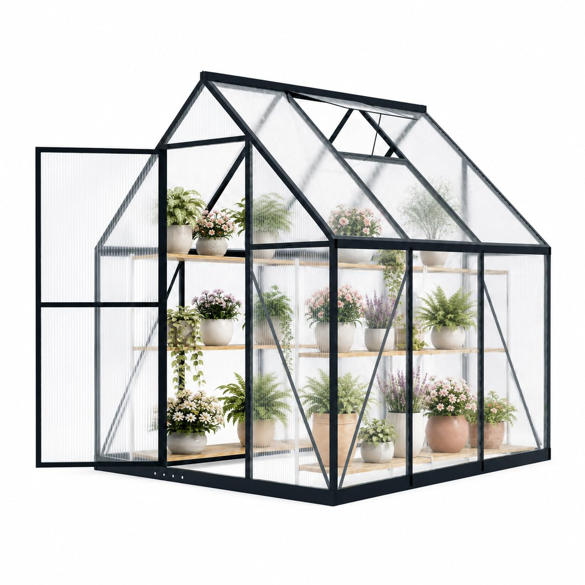 6 x 6 FT Polycarbonate Greenhouse for Outdoors, Heavy Duty Walk-in Greenhouses with Roof Air Vent, Aluminum Outdoor